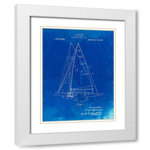 PP942-Faded Blueprint Ljungstrom Sailboat Rigging Patent Poster White Modern Wood Framed Art Print with Double Matting by Borders, Cole