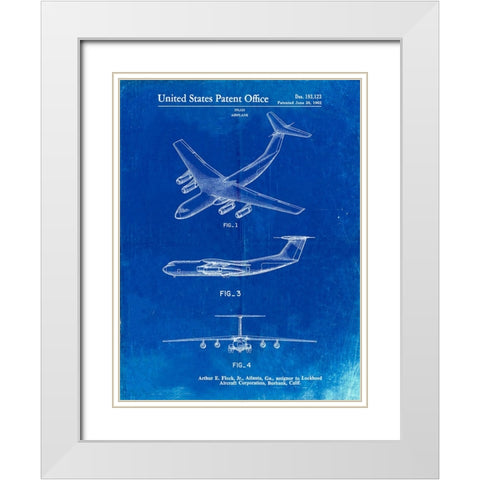 PP944-Faded Blueprint Lockheed C-130 Hercules Airplane Patent Poster White Modern Wood Framed Art Print with Double Matting by Borders, Cole