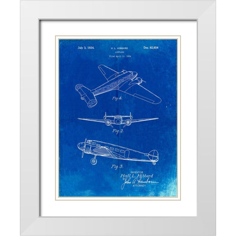 PP945-Faded Blueprint Lockheed Electra Airplane Patent Poster White Modern Wood Framed Art Print with Double Matting by Borders, Cole