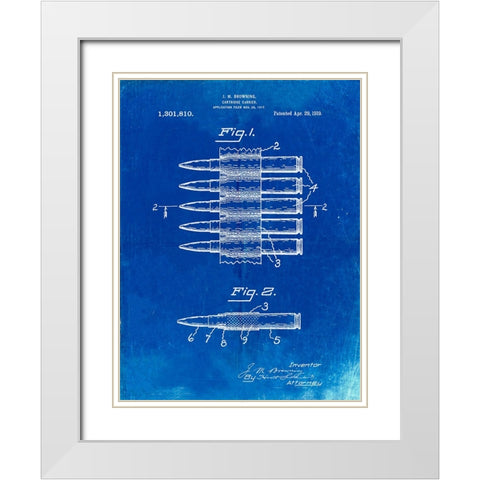 PP948-Faded Blueprint Machine Gun Bullet Carrier Belt Patent Poster White Modern Wood Framed Art Print with Double Matting by Borders, Cole
