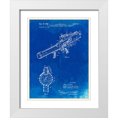 PP952-Faded Blueprint Mattel Toy Pop Gun Patent Poster White Modern Wood Framed Art Print with Double Matting by Borders, Cole