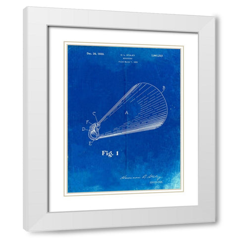 PP954-Faded Blueprint Megaphone Poster White Modern Wood Framed Art Print with Double Matting by Borders, Cole