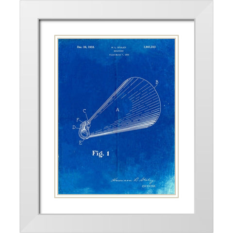 PP954-Faded Blueprint Megaphone Poster White Modern Wood Framed Art Print with Double Matting by Borders, Cole