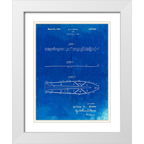 PP955-Faded Blueprint Metal Skis 1940 Patent Poster White Modern Wood Framed Art Print with Double Matting by Borders, Cole