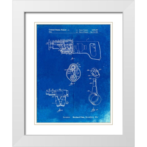 PP958-Faded Blueprint Milwaukee Reciprocating Saw Patent Poster White Modern Wood Framed Art Print with Double Matting by Borders, Cole