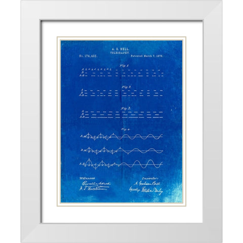 PP962-Faded Blueprint Morse Code Patent Poster White Modern Wood Framed Art Print with Double Matting by Borders, Cole