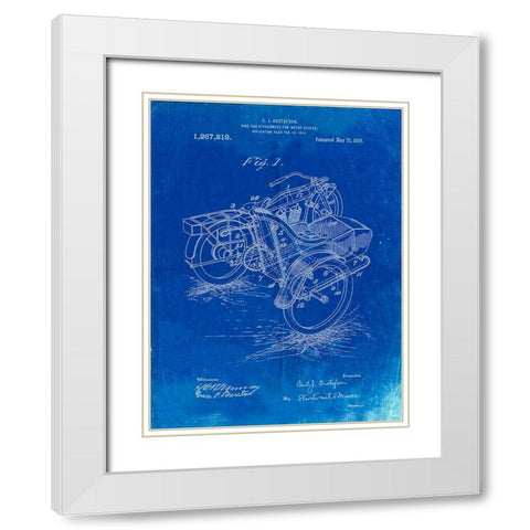 PP963-Faded Blueprint Motorcycle Sidecar 1918 Patent Poster White Modern Wood Framed Art Print with Double Matting by Borders, Cole