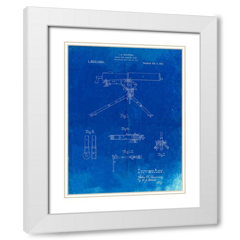 PP964-Faded Blueprint Mount for Machine Gun Patent Poster White Modern Wood Framed Art Print with Double Matting by Borders, Cole