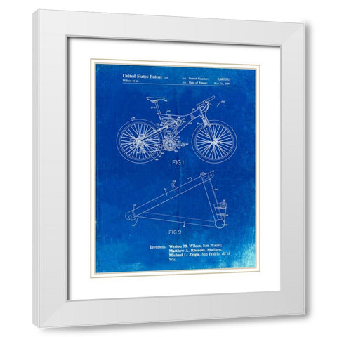 PP965-Faded Blueprint Mountain Bike Patent Art White Modern Wood Framed Art Print with Double Matting by Borders, Cole