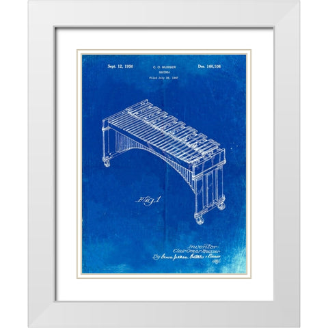 PP967-Faded Blueprint Musser Marimba Patent Poster White Modern Wood Framed Art Print with Double Matting by Borders, Cole