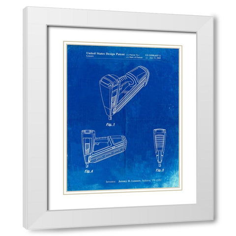 PP968-Faded Blueprint Nail Gun Poster White Modern Wood Framed Art Print with Double Matting by Borders, Cole