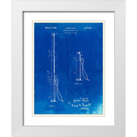PP970-Faded Blueprint Night Stick Patent Poster White Modern Wood Framed Art Print with Double Matting by Borders, Cole