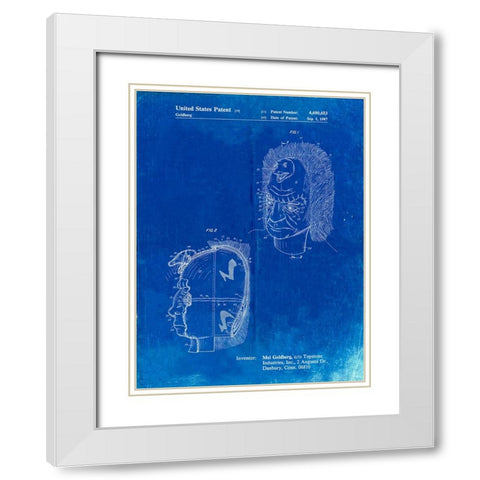 PP971-Faded Blueprint Noise Making Mask Poster White Modern Wood Framed Art Print with Double Matting by Borders, Cole