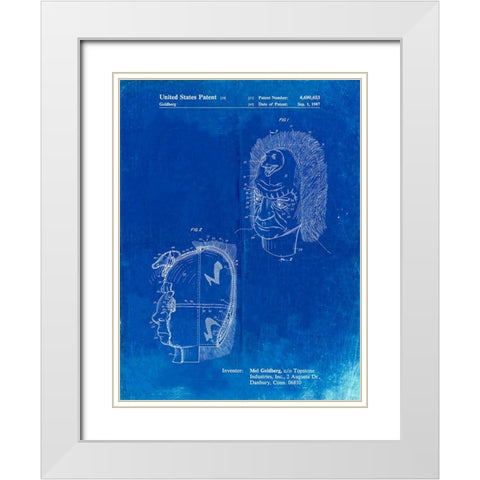 PP971-Faded Blueprint Noise Making Mask Poster White Modern Wood Framed Art Print with Double Matting by Borders, Cole