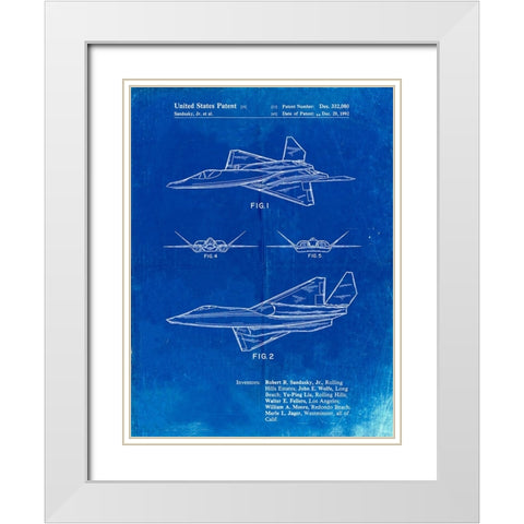 PP972-Faded Blueprint Northrop F-23 Fighter Stealth Plane Patent  White Modern Wood Framed Art Print with Double Matting by Borders, Cole