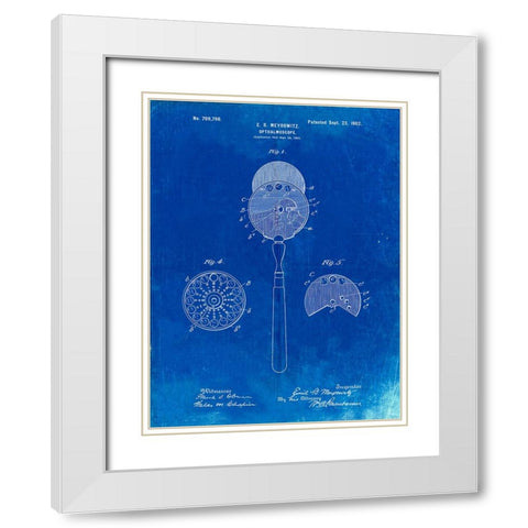 PP975-Faded Blueprint Ophthalmoscope Patent Poster White Modern Wood Framed Art Print with Double Matting by Borders, Cole