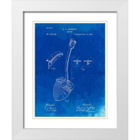 PP976-Faded Blueprint Original Shovel Patent 1885 Patent Poster White Modern Wood Framed Art Print with Double Matting by Borders, Cole