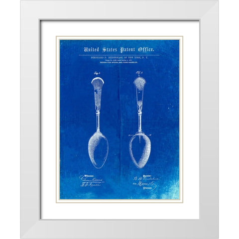 PP977-Faded Blueprint Osiris Sterling Flatware Spoon Patent Poster White Modern Wood Framed Art Print with Double Matting by Borders, Cole