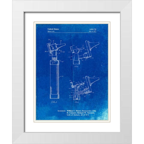PP978-Faded Blueprint Otoscope Patent Print White Modern Wood Framed Art Print with Double Matting by Borders, Cole