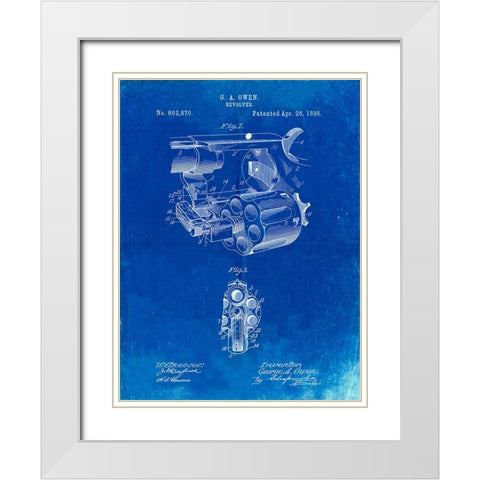 PP980-Faded Blueprint Owen Revolver Patent Art White Modern Wood Framed Art Print with Double Matting by Borders, Cole