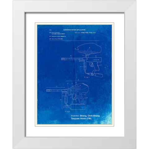 PP982-Faded Blueprint Paintball Gun Patent Art White Modern Wood Framed Art Print with Double Matting by Borders, Cole