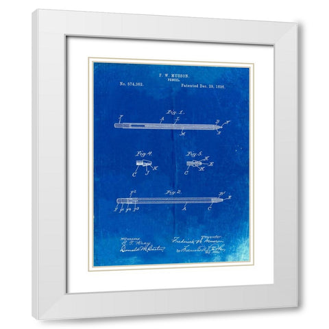 PP984-Faded Blueprint Pencil Patent Poster White Modern Wood Framed Art Print with Double Matting by Borders, Cole