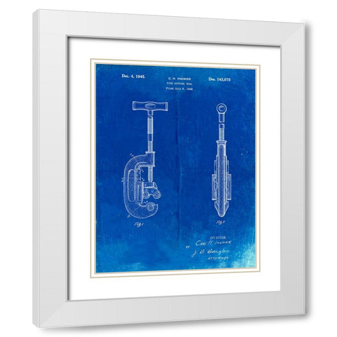 PP986-Faded Blueprint Pipe Cutting Tool Patent Poster White Modern Wood Framed Art Print with Double Matting by Borders, Cole