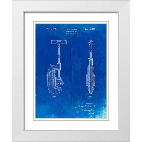 PP986-Faded Blueprint Pipe Cutting Tool Patent Poster White Modern Wood Framed Art Print with Double Matting by Borders, Cole