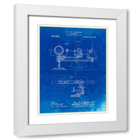 PP988-Faded Blueprint Planetarium 1909 Patent Poster White Modern Wood Framed Art Print with Double Matting by Borders, Cole