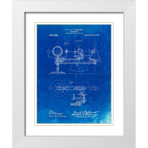 PP988-Faded Blueprint Planetarium 1909 Patent Poster White Modern Wood Framed Art Print with Double Matting by Borders, Cole