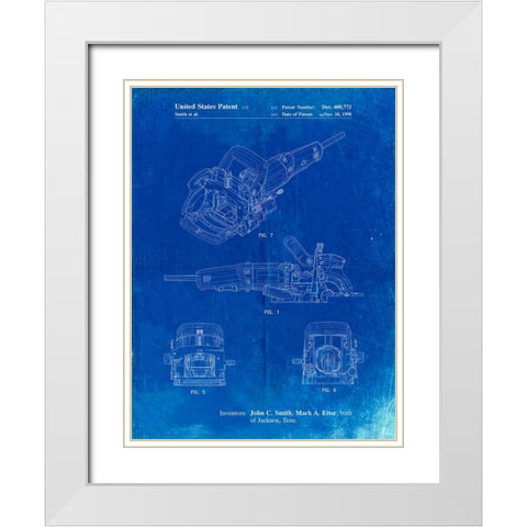 PP989-Faded Blueprint Plate Joiner Patent Poster White Modern Wood Framed Art Print with Double Matting by Borders, Cole