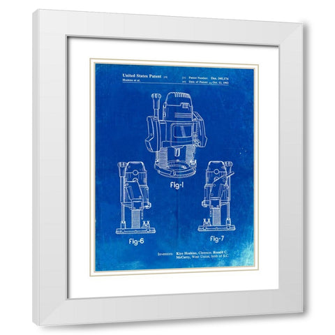PP991-Faded Blueprint Plunge Router Patent Poster White Modern Wood Framed Art Print with Double Matting by Borders, Cole