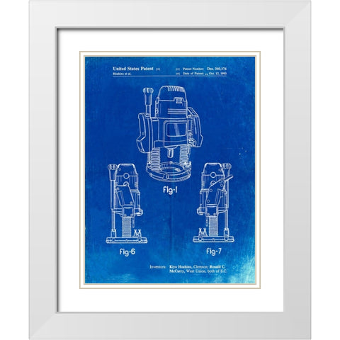 PP991-Faded Blueprint Plunge Router Patent Poster White Modern Wood Framed Art Print with Double Matting by Borders, Cole