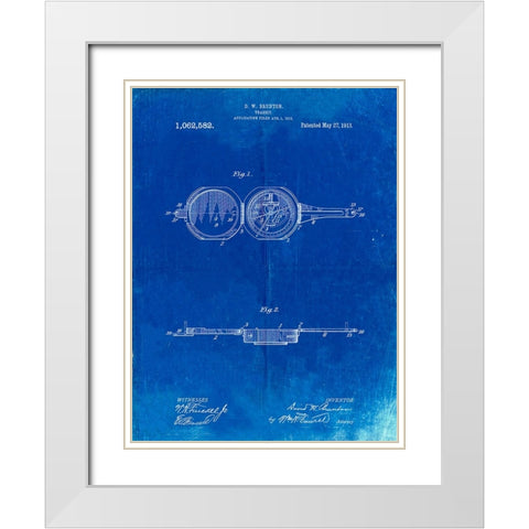PP992-Faded Blueprint Pocket Transit Compass 1919 Patent Poster White Modern Wood Framed Art Print with Double Matting by Borders, Cole