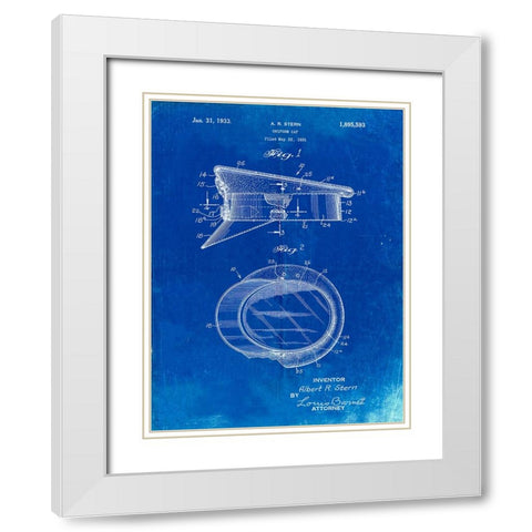 PP993-Faded Blueprint Police Hat 1933 Patent Poster White Modern Wood Framed Art Print with Double Matting by Borders, Cole