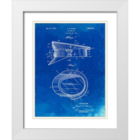 PP993-Faded Blueprint Police Hat 1933 Patent Poster White Modern Wood Framed Art Print with Double Matting by Borders, Cole