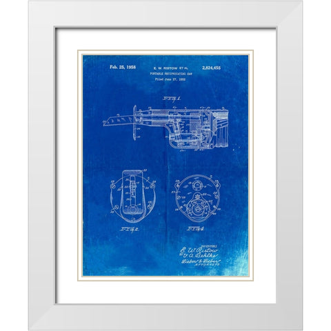 PP996-Faded Blueprint Portable Reciprocating Saw Poster White Modern Wood Framed Art Print with Double Matting by Borders, Cole