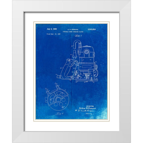 PP997-Faded Blueprint Porter Cable Hand Router Patent Poster White Modern Wood Framed Art Print with Double Matting by Borders, Cole