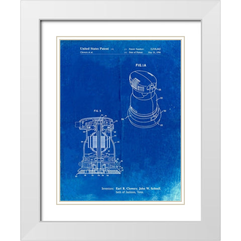 PP998-Faded Blueprint Porter Cable Palm Grip Sander Patent Poster White Modern Wood Framed Art Print with Double Matting by Borders, Cole