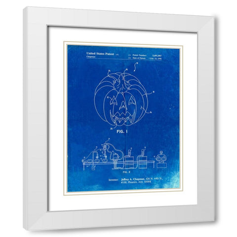 PP1003-Faded Blueprint Pumpkin Patent Poster White Modern Wood Framed Art Print with Double Matting by Borders, Cole