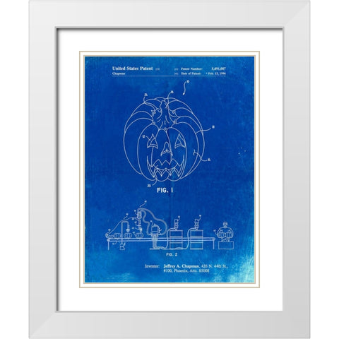 PP1003-Faded Blueprint Pumpkin Patent Poster White Modern Wood Framed Art Print with Double Matting by Borders, Cole