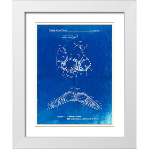 PP1004-Faded Blueprint Push-up Bra Patent Poster White Modern Wood Framed Art Print with Double Matting by Borders, Cole