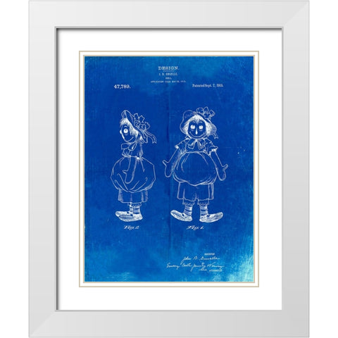 PP1005-Faded Blueprint Rag Doll Poster White Modern Wood Framed Art Print with Double Matting by Borders, Cole