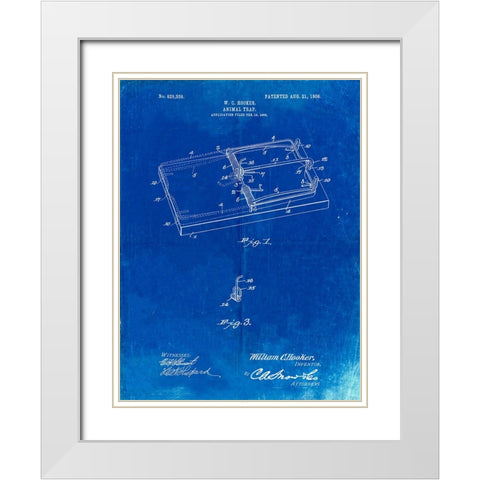 PP1007-Faded Blueprint Rat Trap Patent Print White Modern Wood Framed Art Print with Double Matting by Borders, Cole