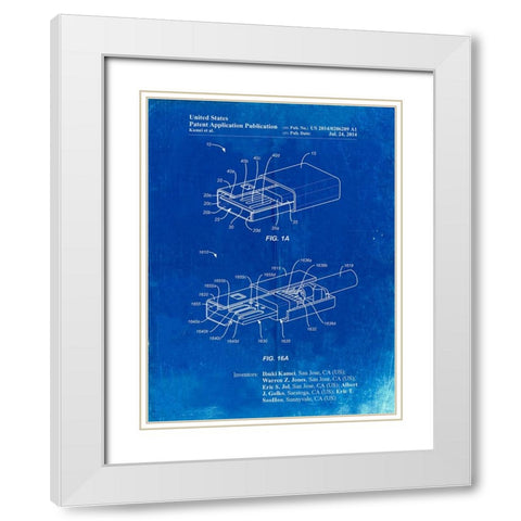 PP1013-Faded Blueprint Reversible USB Patent Poster White Modern Wood Framed Art Print with Double Matting by Borders, Cole