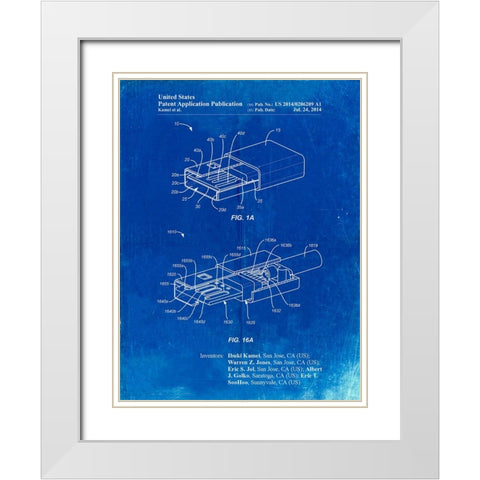 PP1013-Faded Blueprint Reversible USB Patent Poster White Modern Wood Framed Art Print with Double Matting by Borders, Cole