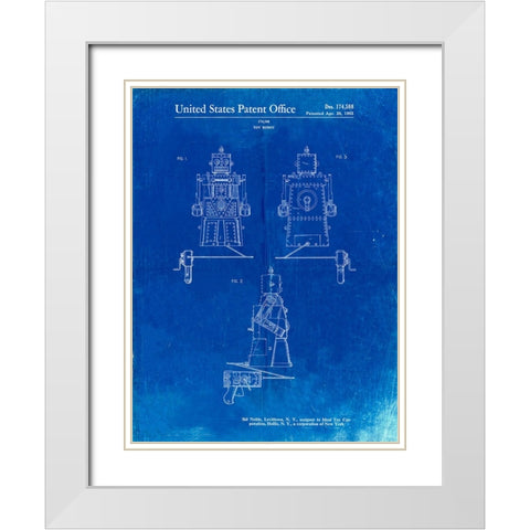 PP1014-Faded Blueprint Robert the Robot 1955 Toy Robot Patent Poster White Modern Wood Framed Art Print with Double Matting by Borders, Cole