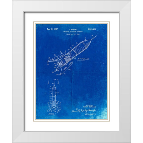 PP1016-Faded Blueprint Rocket Ship Concept 1963 Patent Poster White Modern Wood Framed Art Print with Double Matting by Borders, Cole