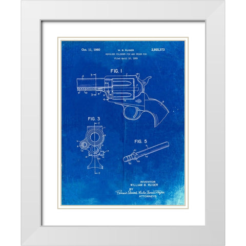 PP1023-Faded Blueprint Ruger Revolver Patent Art White Modern Wood Framed Art Print with Double Matting by Borders, Cole
