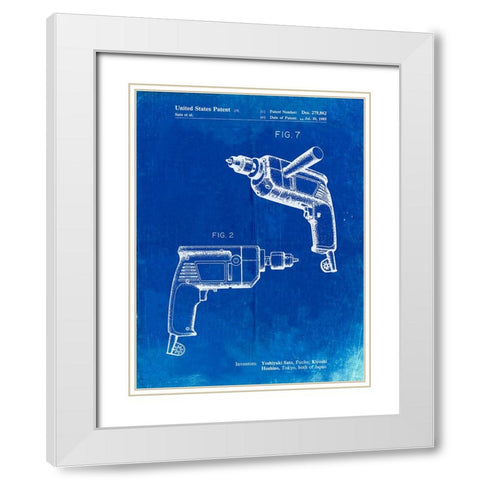 PP1024-Faded Blueprint Ryobi Electric Drill Patent Poster White Modern Wood Framed Art Print with Double Matting by Borders, Cole
